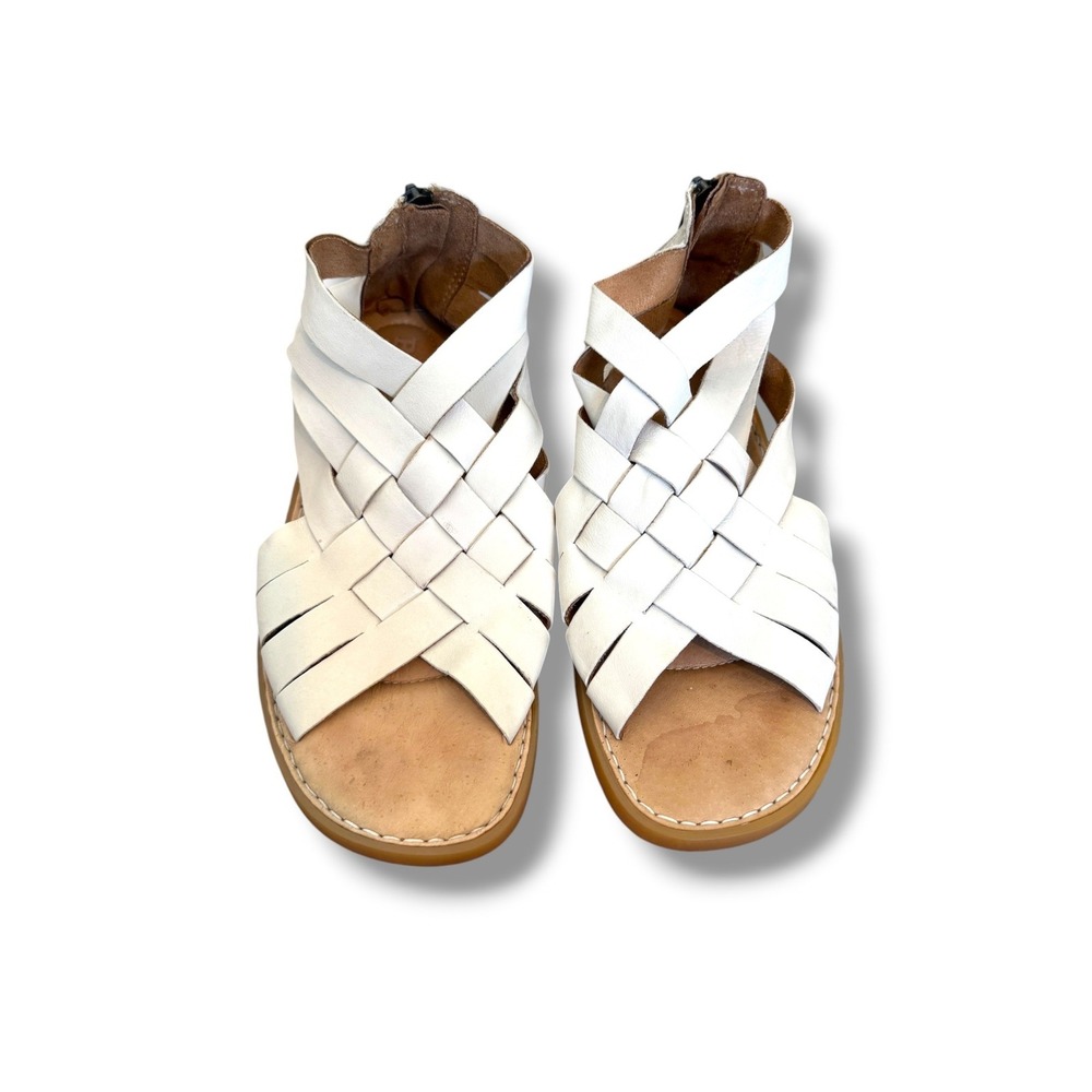 Born Iwa Woven Leather Gladiator Sandals Womens 8 Ivory Cream Back Zip BR0032901